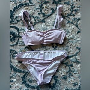 Xhilararion purple and white striped swimsuit XS top S bottom